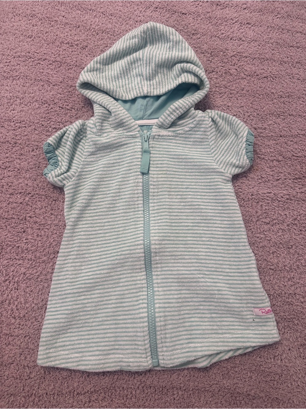Ruffle Butts Mint and White Striped Hooded Swim Coverup *